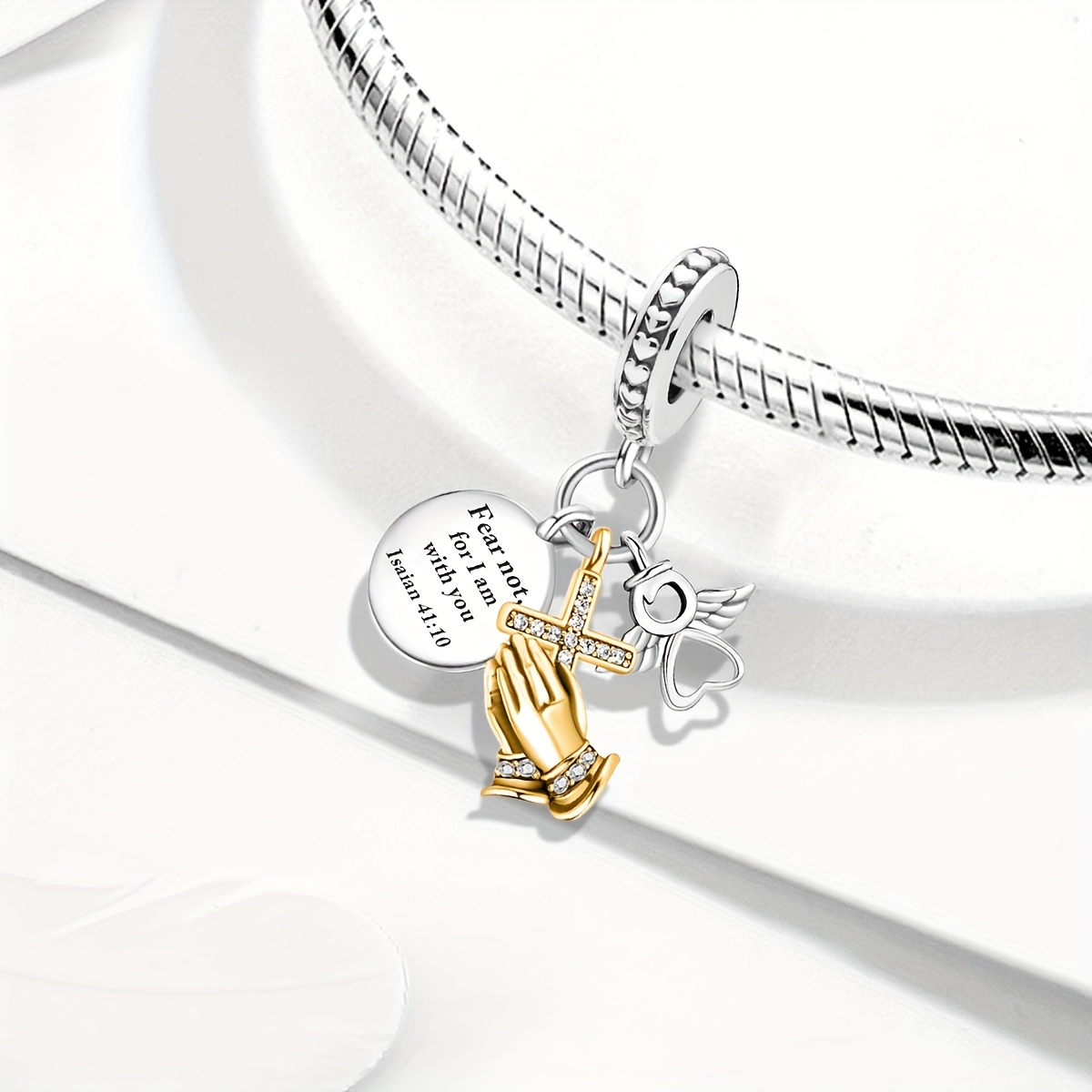 Women's 925 Silver Plated Praying Hands Charm Beaded Bracelet, Thoughtful Gift